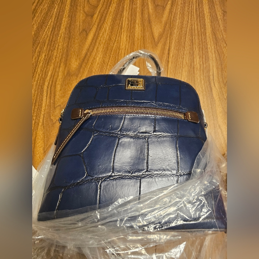 Dooney & Bourke Midnight Blue Denison Croc-Embossed Backpack - Picture 2 of 9